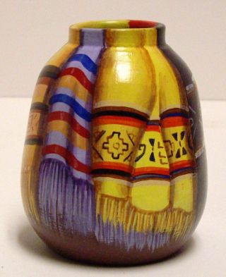 Pottery Vase By Luca Lulli Hand Painted Inca Style Blankets South America Rare 3
