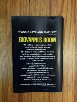 Giovanni ' s Room James Baldwin (1956,  1st ed) EXTREMELY RARE VINTAGE PB UNUSUAL 2
