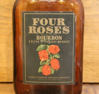 Liqour Bottle Vintage Four Roses Bourbon Missouri Tax Stamp Rare Old