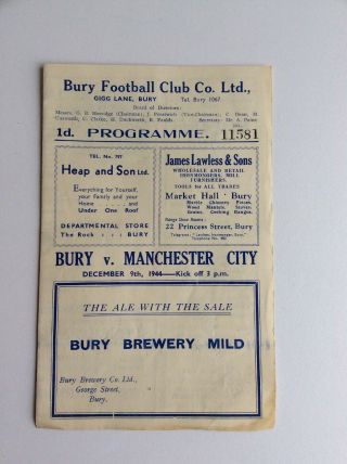 Bury V Manchester City Football Club Programme 1944 Rare