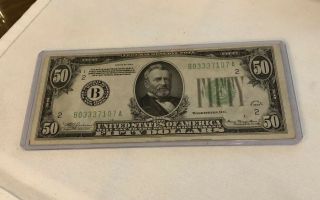 Rare 1934 $50 Federal Reserve Note; Green Seal; York Federal Reserve Bank