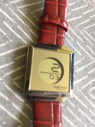 Rare Womens Digital Kenneth Cole Watch.  Brown Leather Band,  Silver Case