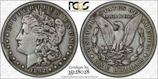 1892 - S Rare $1 Morgan Silver Dollar - Pcgs Vf - Details - (a4178)