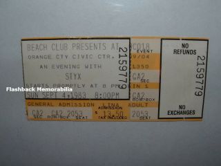 Styx Concert Ticket Stub 1983 Orlando Fl Orange County Civic Center Very Rare