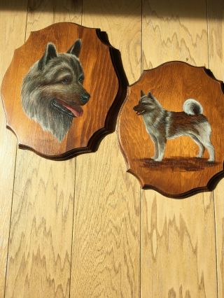 Norwegian Elkhound - Vintage Dog Wood Plaque Rare One Of A Kind.