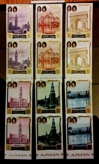 Rare Uae Ajman " Imperf " Japan Royal Visit Of Emperor & Empress Stamps In Strips