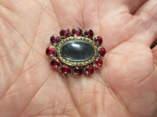 Rare Georgian Foiled Red Amber Mourning Brooch A.  F