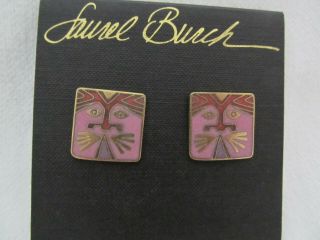 Vintage Signed Laurel Burch Rare Cat Spirit Face Earrings Pink Rose Gold
