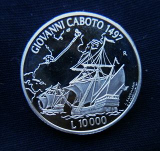 1997 San Marino Italy Rare Silver Proof Coin 10000 Lire Navigator Caboto