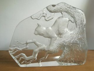 Mats Jonasson - Largest Paperweight - " Lynx In Tree " - Signed - Rare.
