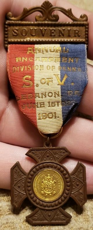 Rare 1901 Lebanon Pennsylvania Civil War Sons Of Veterans Ribbon Medal Badge