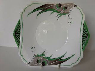 Shelley Art Deco Rare Mode Shape Tab Handle Plate Green Butterfly Wing Design