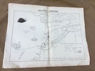Rare Set Ww1 Gallipoli Campaign Trench Map,  Anzac Badge,  Officers