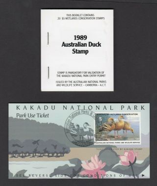 Australia Very Rare 1989 Complete Duck Stamp Booklet And Park Use Ticket