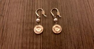 Tiffany & Co Sterling Silver Nature Rose Flower Pearl Dangle Earrings,  Rare