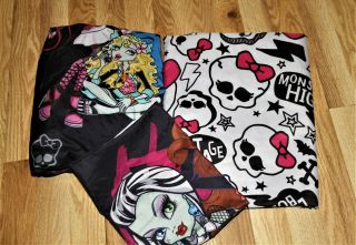 Rare MONSTER HIGH Twin Flat & Fitted BED SHEET SET Pillowcase B/W PINK Bedding 2