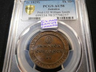 Y26 British Jamaica C.  1829 William Smith Penny Token Prid - 132 Pcgs Au - 58 Ex Rare