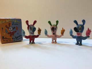 Gary Baseman Fire Water Bunny Set Of 3 Figures Rare Kaws Obey Kidrobot Dunny