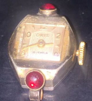 Rare Vintage Oris 15 Jewels Swiss Ladies Watch Fancy Gold Filled Case Red Gems