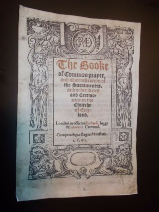 Rare - Title Leaf Of The Litany From A Rare 1564 - Book Of Common Prayer - Folio -