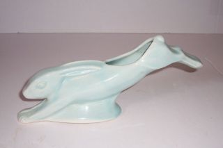 Vintage Art Deco Hull Pottery Leaping Rabbit Planter 943 Very Rare 1930s Blue 2