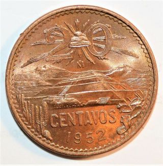 1952 20 Centavos Coin Mexico World Key Date Uncirculated Low Mintage Rare Bu