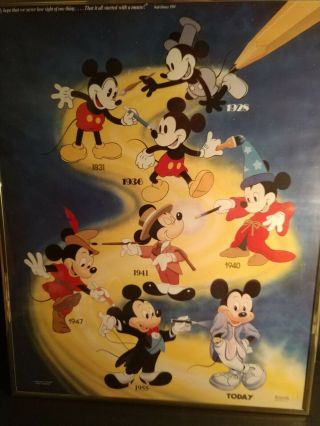 Vintage Disney Mickey Mouse Art 1928 - 1986 Framed Print,  Poster - Rare