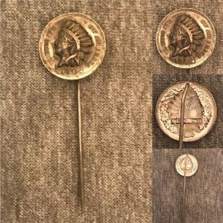 Antique Indian Head Coin 1904 Pop Out Stickpin Rare