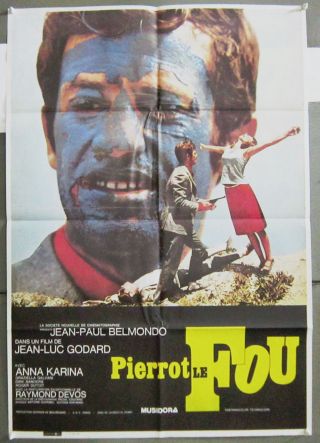Qt07d Pierrot Le Fou Pierrot Goes Wild Godard Belmondo Rare 1sh Spanish Poster