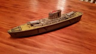 Vintage Rare Marx Toys Tin Litho Friction U.  S.  S.  Washington Battleship 14.  5 " 50s