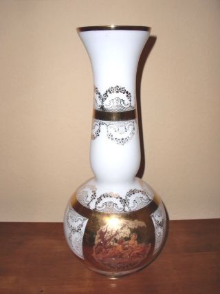 Vtg Rare Bohemian/czech White Gold Plated Men&women Porcelain Flower Vase 14 "