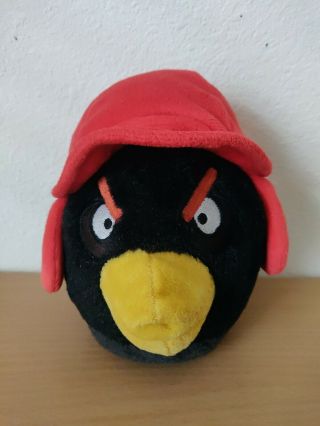 Angry Birds Plush Black Bomb Bird With Winter Snow Hat Seasons Rare