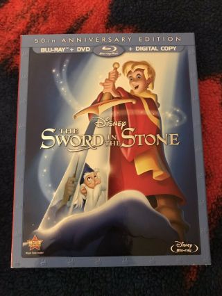 Disney Sword In The Stone (blu - Ray,  Dvd,  50th Ann Ed),  Rare Slipcover