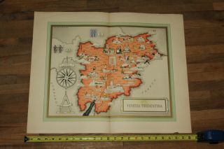 1939 Prof.  G.  De Agostini Milano Map Venezia Tridentina Italy Nicouline Rare Art