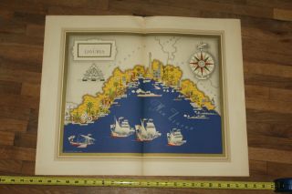 1939 Prof.  G.  De Agostini Milano Map Liguria Italy Vs.  Nicouline Rare Art