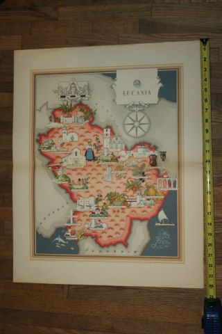 1939 Prof.  G.  De Agostini Milano Map Lucania Basilicata Italy Nicouline Rare Art