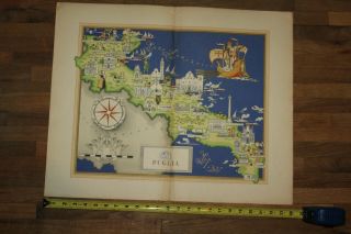 1939 Prof.  G.  De Agostini Milano Map Puglia Apulia Italy Nicouline Rare Art