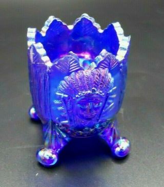 Rare Guernsey Bennett Blue Carnival Glass Toothpick Holder