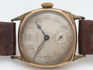 RARE CYMA 1920s After WWI MILITARY TRENCH Gold Filled Cushion Dial RUNS 2