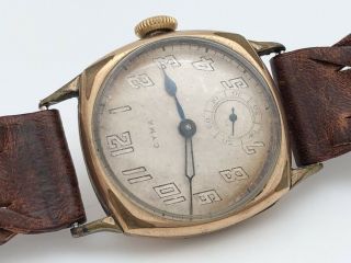 RARE CYMA 1920s After WWI MILITARY TRENCH Gold Filled Cushion Dial RUNS 6