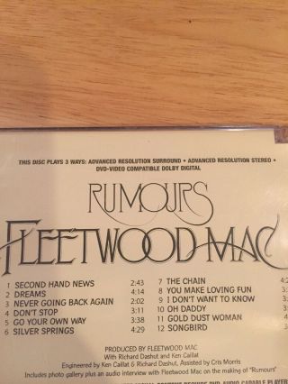 Fleetwood Mac Rumours DVD AUDIO CD Multichannel Bonus Content RARE 7