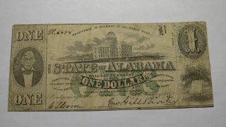 $1 1863 Montgomery Alabama Al Obsolete Civil War Currency Bank Note Bill Rare