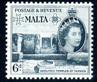 Malta Rare 1956 6d Indigo Inverted Watermark Mnh.  Sg 274a,  Cat.  £325