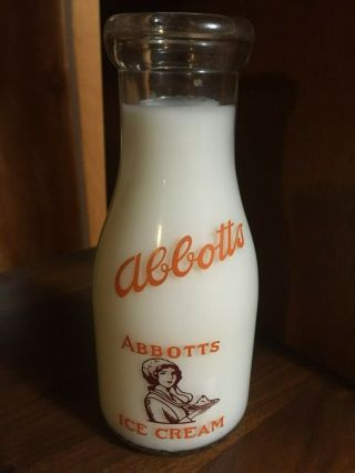 Vintage Abbotts Milk Dairy Bottle Ice Cream Butter Advertising Rare Pint Antique
