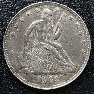 1862 S Seated Liberty Half Dollar 50c Xf Det.  Rare 16951