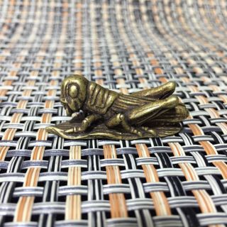 Rare Chinese Old Brass Handwork Grasshopper Eat Grass Antique Little Statue