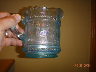 RARE NORTHWOOD CARNIVAL GLASS ICE BLUE PEACOCK AT THE FOUNTAIN CREAMER 2