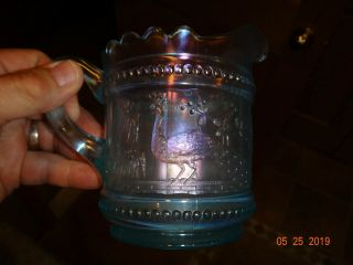 RARE NORTHWOOD CARNIVAL GLASS ICE BLUE PEACOCK AT THE FOUNTAIN CREAMER 3