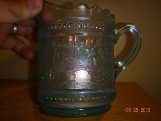 RARE NORTHWOOD CARNIVAL GLASS ICE BLUE PEACOCK AT THE FOUNTAIN CREAMER 4