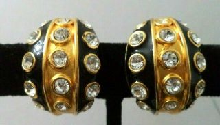 Rare Vintage Signed Giorgio Beverly Hills Rhinestone 1 " Clip Earrings G720v
